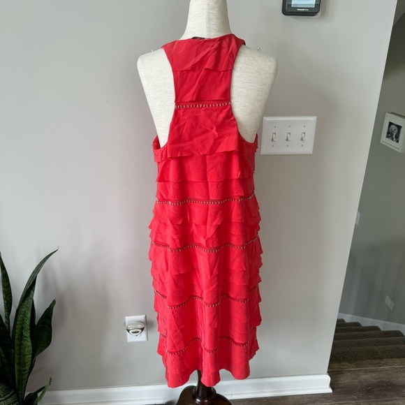 BCBGMAXAZRIA Silk Racerback CORAL PASSION BEADED TIERED DRESS BID6K238 - Picture 7 of 11